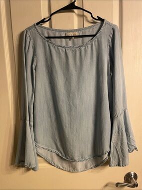 cloth & stone Light Blue Scoop Neck Bell Sleeve Top